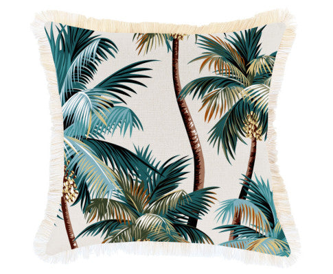 Coastal Cushion Covers - Coastal Fringe Palm Tree design Cushion Covers - 45cm x 45cm