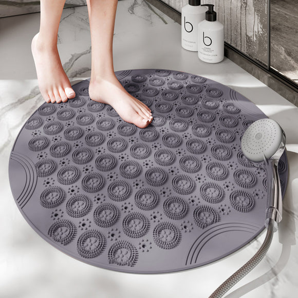 Foot Scrubber Mat - Grey Shower Bath Foot Scrubber Pad for Clean Feet -Round Non-slip Massage Pad